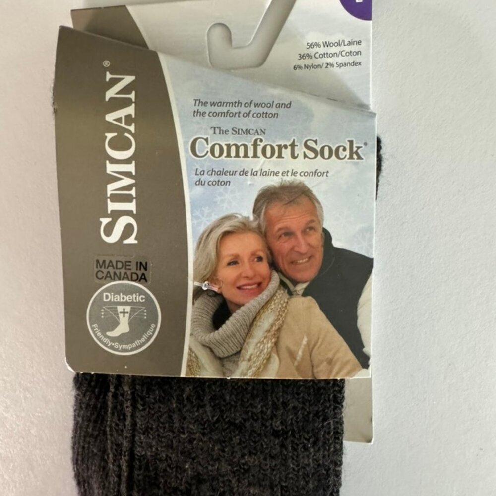 NWT Mens Simcan Black Comfort Diabetic Socks #64908 Non Constricting Top Size L